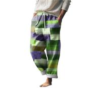 Men's Multicoloured Patchwork Trousers Baggy Comfortable Beach Trousers Bamboo Joint Hemp Leisure Trousers Long Breathable Straight Leg Trousers Men Lightweight Summer Trousers Everyday Outdoor Beach