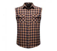 Men's Muscle Cut Off Sleeveless Shirts Slim Fit Button Down Vests Vintage Cowboy Plaid Tank Tops Casual Flannel Shirt Brown