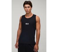 Men's Muscle Fit Cropped Sex Slogan Vest | Black | Size Small | BOOHOOMAN