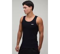 Men's Muscle Fit Man Sport Embroidered Ribbed Vest | Black | Size Large | BOOHOOMAN