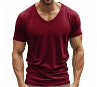 Mens Muscle Fitted T Shirts 2025 Stylish V Neck Longline Comfy Soft Shirt Stretch Short Sleeve Gym Workout Athletic Cotton Tees Tops Wine