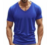 Mens Muscle Fitted T Shirts 2025 Stylish V Neck Longline Comfy Soft Shirt Stretch Short Sleeve Gym Workout Athletic Cotton Tees Tops Blue