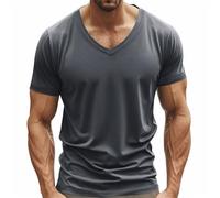 Mens Muscle Fitted T Shirts 2025 Stylish V Neck Longline Comfy Soft Shirt Stretch Short Sleeve Gym Workout Athletic Cotton Tees Tops Dark Gray