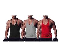 Men's Muscle Gym Stringer Tank Tops for Workout Bodybuilding Sport Vest Racerback Cotton Color Black+Gray+Red Size S