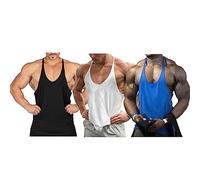 Men's Muscle Gym Stringer Tank Tops for Workout Bodybuilding Sport Vest Racerback Cotton Color Black+White+Blue Size S