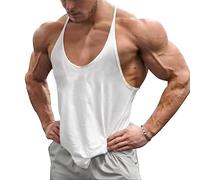 Men's Muscle Gym Stringer Tank Tops for Workout Bodybuilding Sport Vest Racerback Cotton Color White Size XL