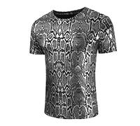 Men's Muscle Shirts Transparent T-Shirt Short Sleeve Mesh Shirt Round Collar Short Sleeve Shirt Snake Skin Pattern PU Tee Shirt Slim Fit Streetwear Night Club Costume Wetlook Outfit, A1 silver., M