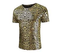 Men's Muscle Shirts Transparent T-Shirt Short Sleeve Mesh Shirt Round Collar Short Sleeve Shirt Snake Skin Pattern PU Tee Shirt Slim Fit Streetwear Night Club Costume Wetlook Outfit, A1 gold., 3XL
