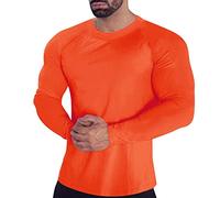 Men's Muscle T-Shirt Stretch Long Sleeve Gym Workout Bodybuilding Training Tee Shirts Casual Quick Dry Tops Blouses (A-Orange, M)