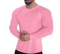 Men's Muscle T-Shirt Stretch Long Sleeve Gym Workout Bodybuilding Training Tee Shirts Casual Quick Dry Tops Blouses (A-Pink, M)