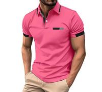 Men's Muscle V Neck Polo Shirts Slim Fit Solid Short Sleeve Golf T-Shirts Ribbed Knit Soft Tees Men's Shirts Cycling Tops for Men Long Sleeve Orange uv Rash Vest Men
