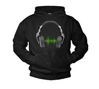 Men's Music Hoodie with Headphones Print - Cool DJ Sweatshirt in Black, Retro Hip Hop Streetwear Pullover for Music Lovers & Party Fans, Urban Style Hooded Jumper Black XL