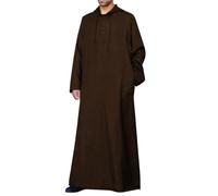 Men's Muslim Arabia Casual Long Sleeve Pocket Loose Robe Shirt Muslim Robe, brown, L