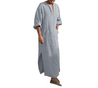 Men's Muslim Clothes Comfortable Chinese Collar Middle East Long Length Clothing Thobe for Men Lightweight Mandarin Saudi Soft Hood Kaftan