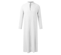 Mens Muslim Clothes - Mens Middle Arabic Style Long Mens Button Muslim Robe Long Sleeve Robe Side Slit Robe Button Pocket Robe (White M)