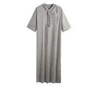 Men's Muslim Clothing Arabic Robe for Men Kaftan Abaya Islamic Short Sleeve Jalabiya Dress White Kaftan Long Thobe with Pockets Universal Thobe Half Sleeve Dubai Robe