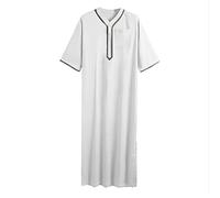 Men's Muslim Clothing Arabic Robe for Men Kaftan Abaya Islamic Short Sleeve Jalabiya Dress White Kaftan Long Thobe with Pockets Universal Thobe Half Sleeve Dubai Robe