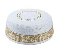 Mens Muslim Prayer Kufi Hat Vintage Embroidery Mixed Polyester Cotton Islamic Arab Jewish India Headwear Bonnet Cap Yellow
