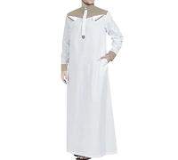 Men's Muslim Robe Long Sleeve Kaftan Thobe Long Gown Solid Clothes Middle East Saudi Arab Kaftan Islamic Abaya Dress Dubai Robes National Costume Lightweight Summer Shirt Comfy Outdoor Tops XXL Khaki