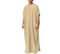 Mens Muslim Robe - Men'S Pocket Button Neck Muslim Casual Long Round Sleeve Solid Robe Jubba Thobe Men'S Blouse (Khaki Xxxxl)