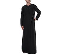 Mens Muslim Robe with Hood Long Sleeve Nightshirt Plain Kaftan Thobe Clearance Button Dresses with Pockets Ethnic Thobe Lounge Long Muslim Gown Jubba Sarong for Men UK