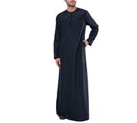 Mens Muslim Robe with Hood Long Sleeve Nightshirt Plain Kaftan Thobe Clearance Button Dresses with Pockets Ethnic Thobe Lounge Long Muslim Gown Jubba Sarong for Men UK