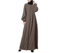 Men's Muslim Robe Women's Dresses Women's Muslim Long Sleeve Abaya Casual Dress with Button Placket Dubai Outfits, brown, XXL