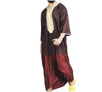 Mens Muslim Robes Kaftan Dress Tops Plus Size Dubai Islamic Clothing Arabic Prayer Eid Clothes Indian Middle East Jubba Thobe Ethnic Style Casual Long Robe National Dress Wine L