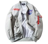 Men's NASA Embroidery Logo Flight Bomber Jacket Windproof Waterproofer Windbreaker Comfortable Outdoor Sport Air Force MA-1 Jacket Coat (Grey, XXXX-Large)