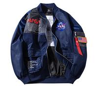 Men's NASA Embroidery Logo Flight Bomber Jacket Windproof Waterproofer Windbreaker Comfortable Outdoor Sport Air Force MA-1 Jacket Coat (Blue, X-Large)