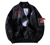 Men's NASA Embroidery Logo Flight Bomber Jacket Windproof Waterproofer Windbreaker Comfortable Outdoor Sport Air Force MA-1 Jacket Coat (Black, XXX-Large)