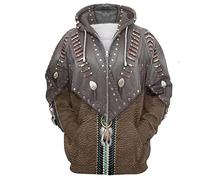 Men's Native American Indian Hoodies Fashion Loose 3D Print Ethnic Totem Hooded Sweatshirt Pullover Long Sleeve Jacket