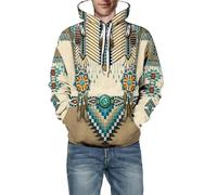 Men's Native American Indian Printed Hooded Sweatshirt Casual Long Sleeve Pullover Jacket Coat Fall Winter Warm Hoodies with Pocket