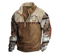 Men's Native American Indian Sweatshirts Retro Printed Ethnic Style 1/4 Zip Jacket Long Sleeve Pullover Sweatshirt with Pockets