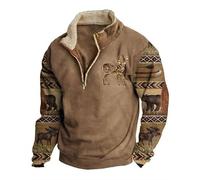 Men's Native American Indian Sweatshirts Retro Printed Ethnic Style 1/4 Zip Jacket Long Sleeve Pullover Sweatshirt with Pockets