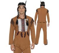 Smiffys Native American Inspired Warrior Costume, Brown with, Top, Trousers & Headband, Cowboys and Indians Fancy Dress, Adult Dress Up Costumes