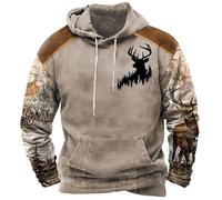 Men's Native Indian Deer Hunting Printed Hoodies Camouflage Forest Sweatshirt Long Sleeve Pullover Jacket