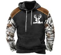Men's Native Indian Deer Hunting Printed Hoodies Camouflage Forest Sweatshirt Long Sleeve Pullover Jacket