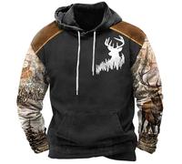 Men's Native Indian Deer Hunting Printed Hoodies Camouflage Forest Sweatshirt Long Sleeve Pullover Jacket