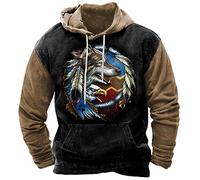 Men's Native Indian Wolf Hoodies Casual Harajuku Long Sleeve Hooded Sweatshirt with Pocket