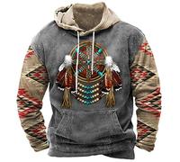 Men's Native Indian Wolf Hoodies Casual Harajuku Long Sleeve Hooded Sweatshirt with Pocket