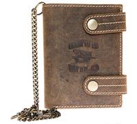 Men's Natural Genuine Leather Wallet with Metal Chain with Shark