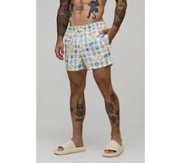Men's Nautical Printed Short Length Swim Short | Ecru | Size Medium | BOOHOOMAN