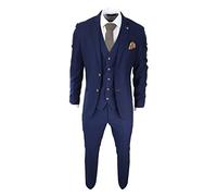 Mens Navy 3 Piece Suit Brown Trim Classic Birdseye Vintage Wedding Grooms - Navy 40
