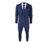Mens Navy 3 Piece Suit Tailored Fit Smart Formal Classic Wedding Retro Vintage - Navy 44