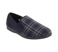 Mens Navy and Check Felt Gusset Slipper - Harley - Navy/Check - Navy/Check - size UK Mens Size 6