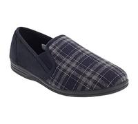 Mens Navy and Check Felt Gusset Slipper - Harley - Navy/Check - size UK Mens Size 9