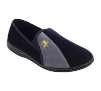 Mens Navy and Grey Velour Twin Gusset Slipper - Aaron - Navy/Grey - size UK Mens Size 9