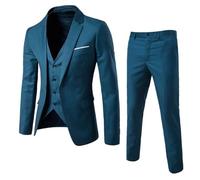 Men's Navy Blue 3-Piece Slim fit Suit, Men's Teal Formal Wedding Suit, Tailored Blue Dress Suit for Men, Men's Elegant Business Suit Set, Men's Classic Groom Suit, Men's Prom Suit with Waistcoat