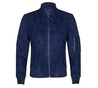 Mens Navy Blue Goat Suede Bomber Jacket Real Genuine Leather MA-1 Varsity Retro L